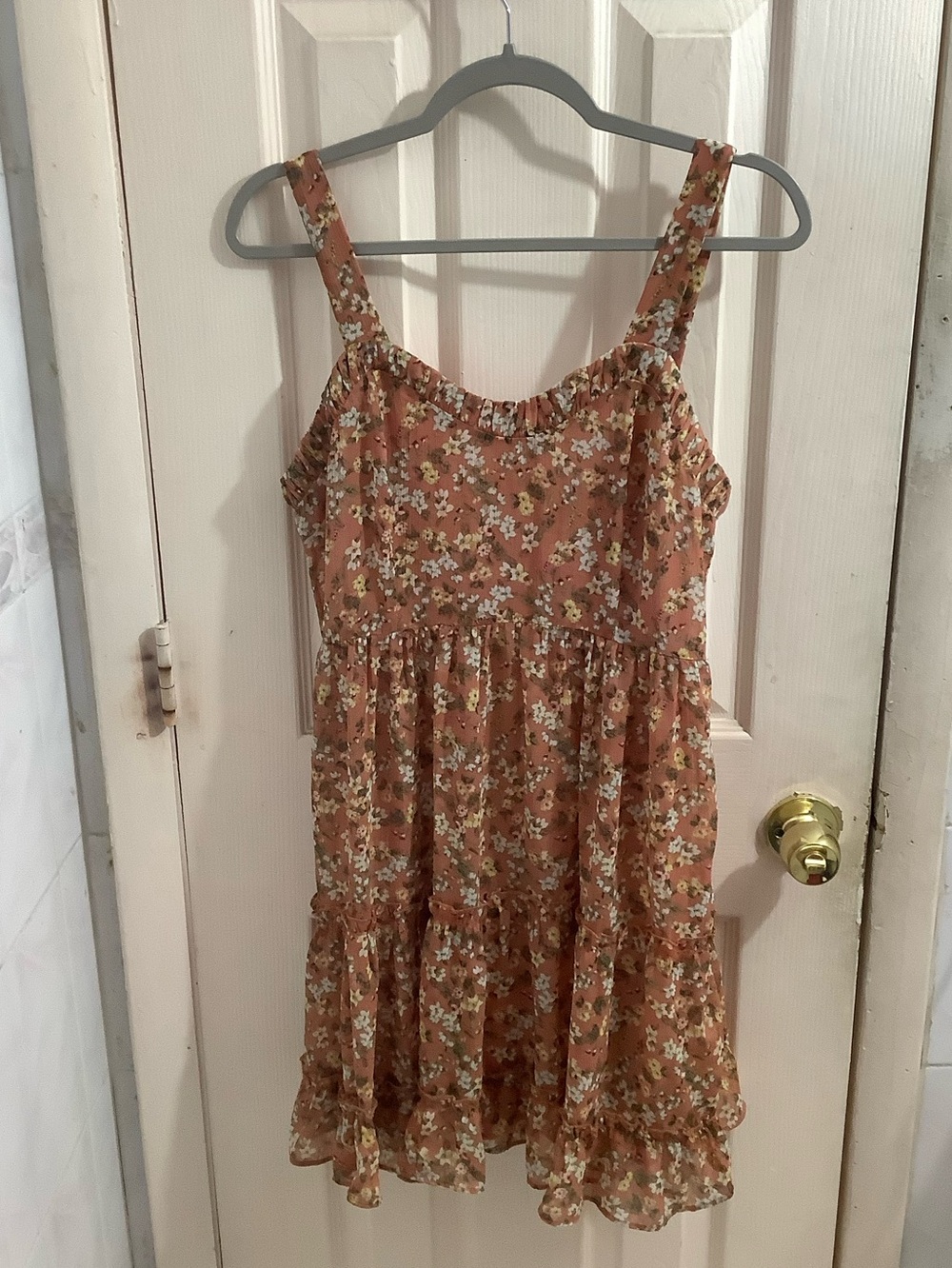 Floral Rust Tiered Sundress with Ruffle Hem size large
